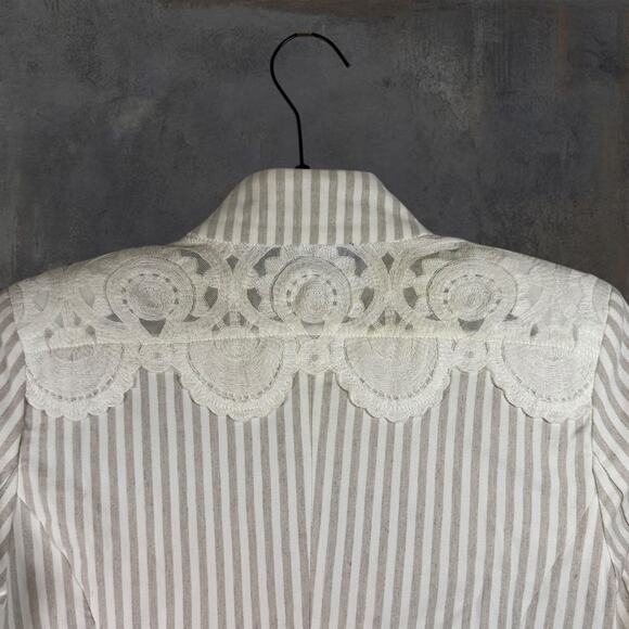 Roz & Ali Women's SZ S Striped Blazer w/ Lace Accents Cutesy Cottagecore - Picture 8 of 8